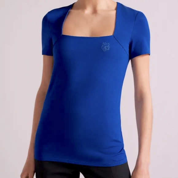 Ted Baker Gerbela Square Neck Short Sleeve Top, color blue size 0 (US 2) - Picture 1 of 7